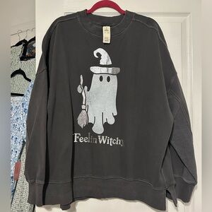 Aerie Charcoal Halloween Feelin Ghost Witchy Sweatshirt